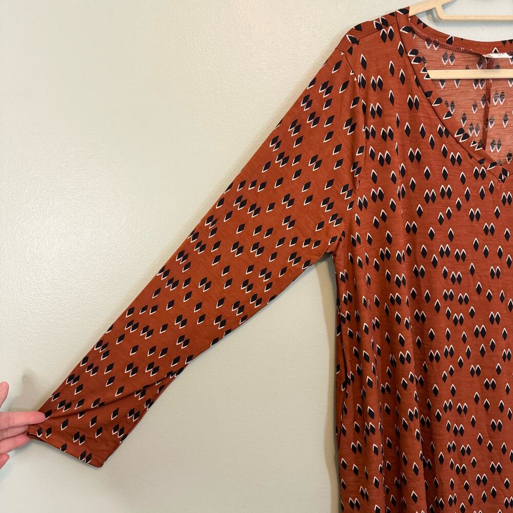 Sew in Love Dress Womens 2X Plus Brown Long Sleeve Diamond Print V-Neck Casual - Picture 4 of 9